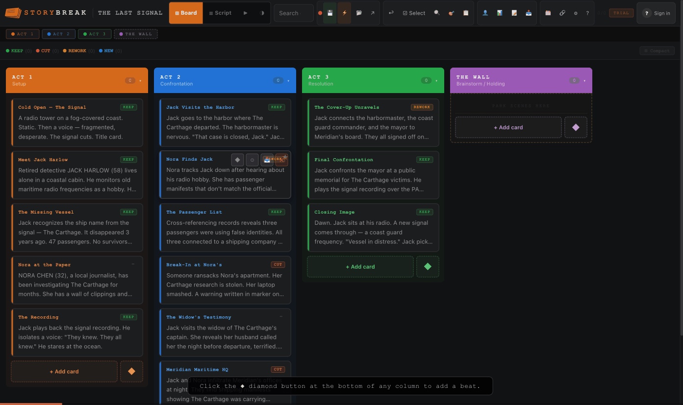 Beat markers from Save the Cat, 3-Act, and Hero's Journey