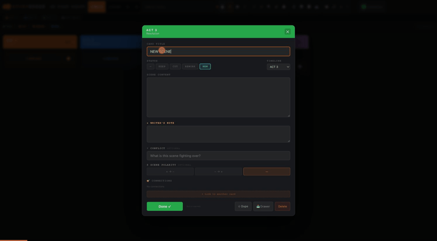 Adding and organizing scene cards